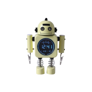 Laser 16cm Kids Robot Themed Digital Alarm Clock Time Temperature Date Yellow 3+.. LAST ONE*