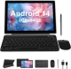 2 in 1 Tablet 10 Inch Android 14 OS Tableta, Tablets with Keyboard, Mouse, Case, Stylus, 64GB ROM+8GB RAM, 2MP+8MP Dual Camera, Quad Core Processor, 6000mAh Battery, 10.1 in FHD Tab (Black)