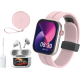AIWA Smart Watch Tech Bundle with Earbuds and BT Transmitter Pink