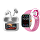 AIWA Smart Tech Duo - 2-inch Smartwatch with Pink Straps and White Noise-Cancelling Earbuds